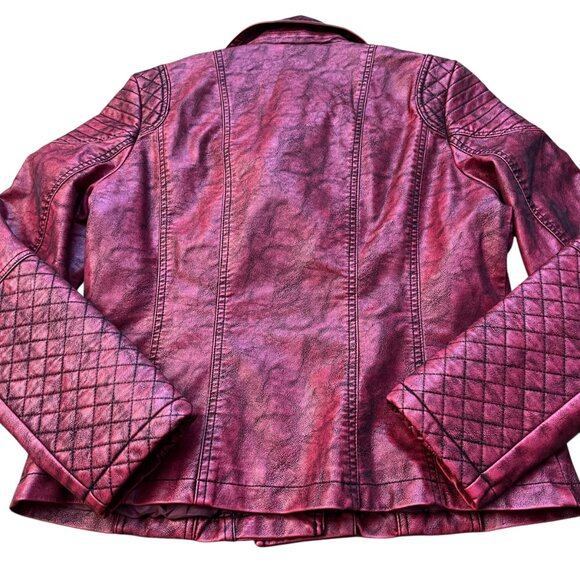 NEW Giolshon Retro Style Red Faux Leather Moto Jacket - Size Large - Picture 10 of 16